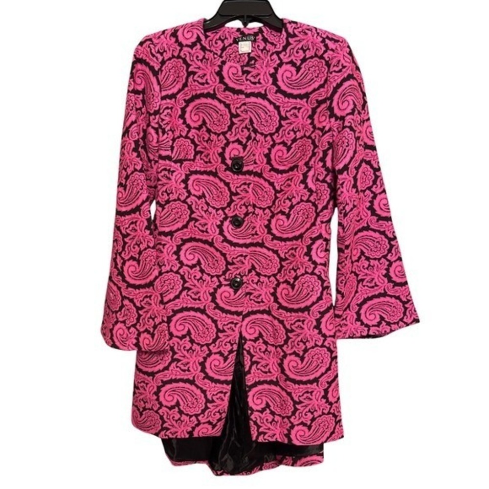 Venus Women's Paisley Blazer Jacket Pink Black Size‎ 10 Button Front